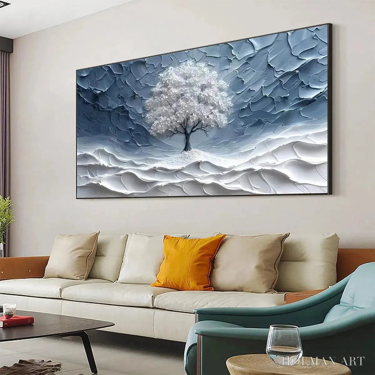HOLMAN ART Winter'S Embrace – Textured Winter Landscape Painting, Impasto , Horizontal Canvas, Tree Art - image 4