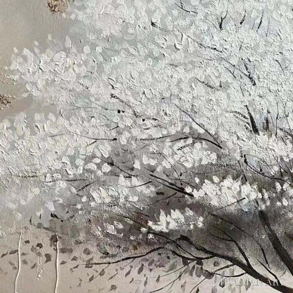 HOLMAN ART Winter'S Grace – Textured White Tree Painting with Gold Accents on Beige - image 3