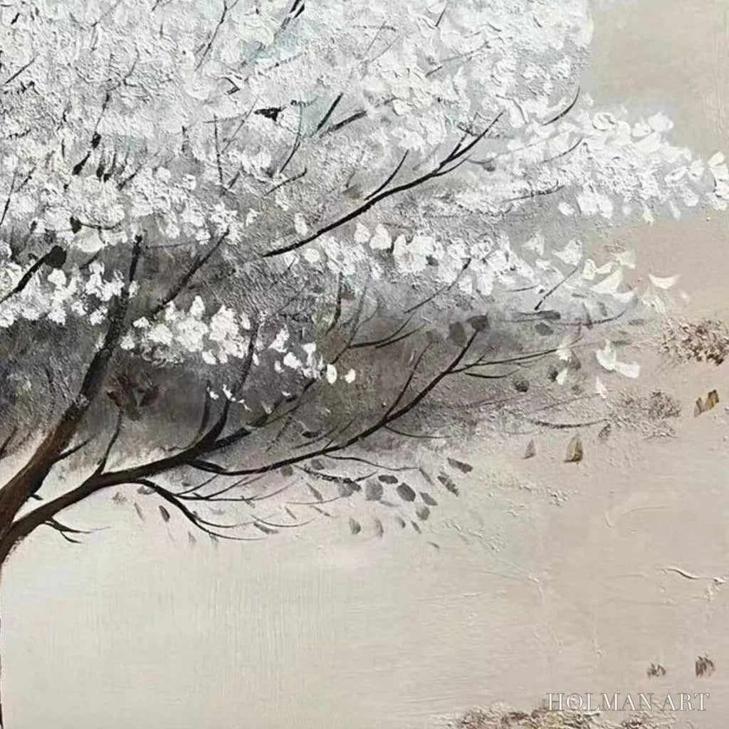 HOLMAN ART Winter'S Grace – Textured White Tree Painting with Gold Accents on Beige - image 5