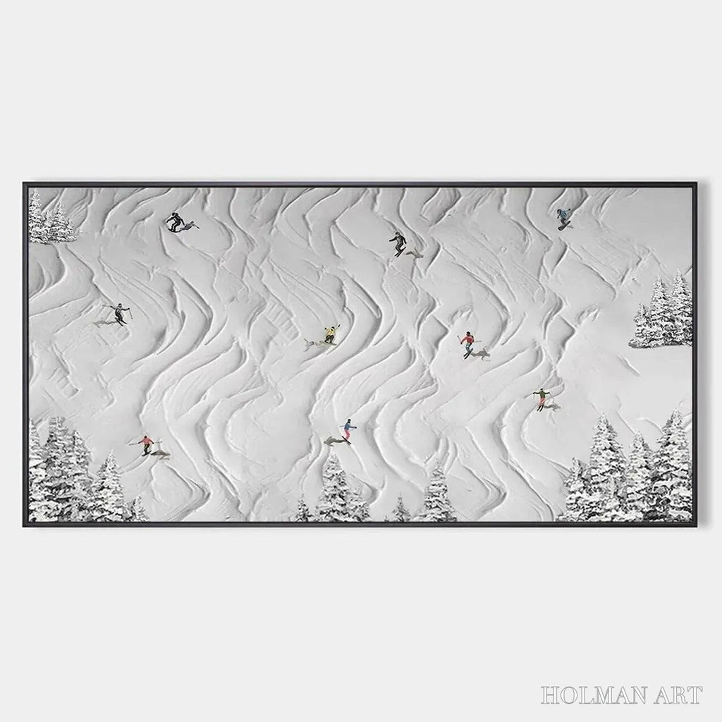 HOLMAN ART Snowy Carve – Textured White Skiing Landscape Painting - image 1