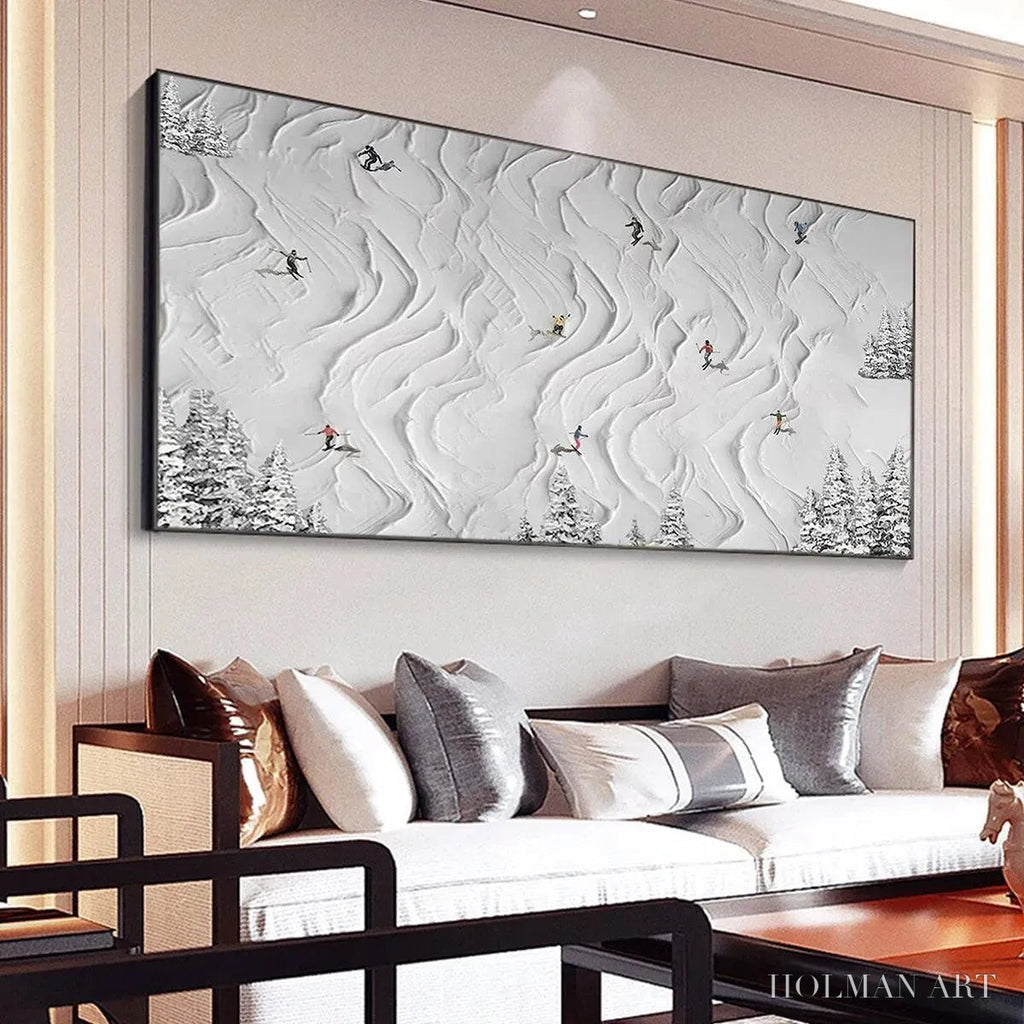 HOLMAN ART Snowy Carve – Textured White Skiing Landscape Painting - image 2