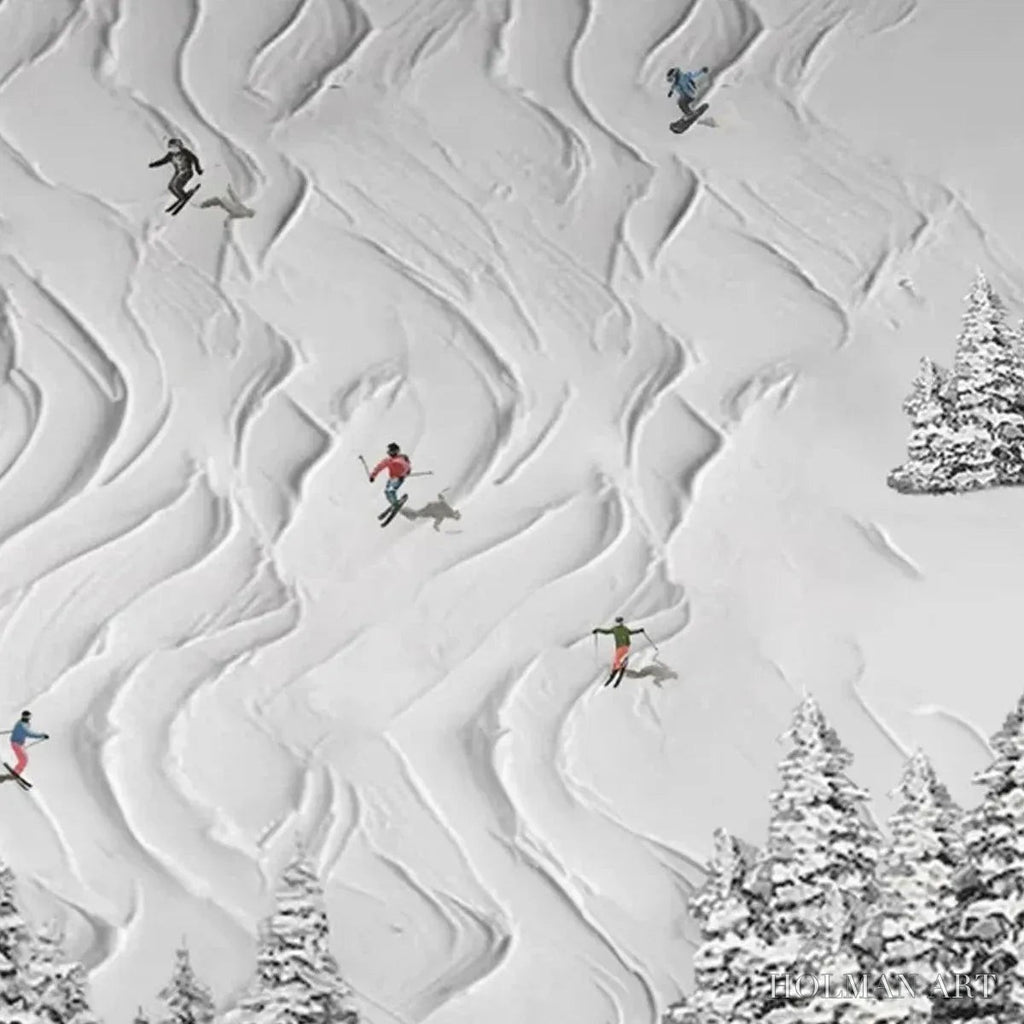 HOLMAN ART Snowy Carve – Textured White Skiing Landscape Painting - image 4