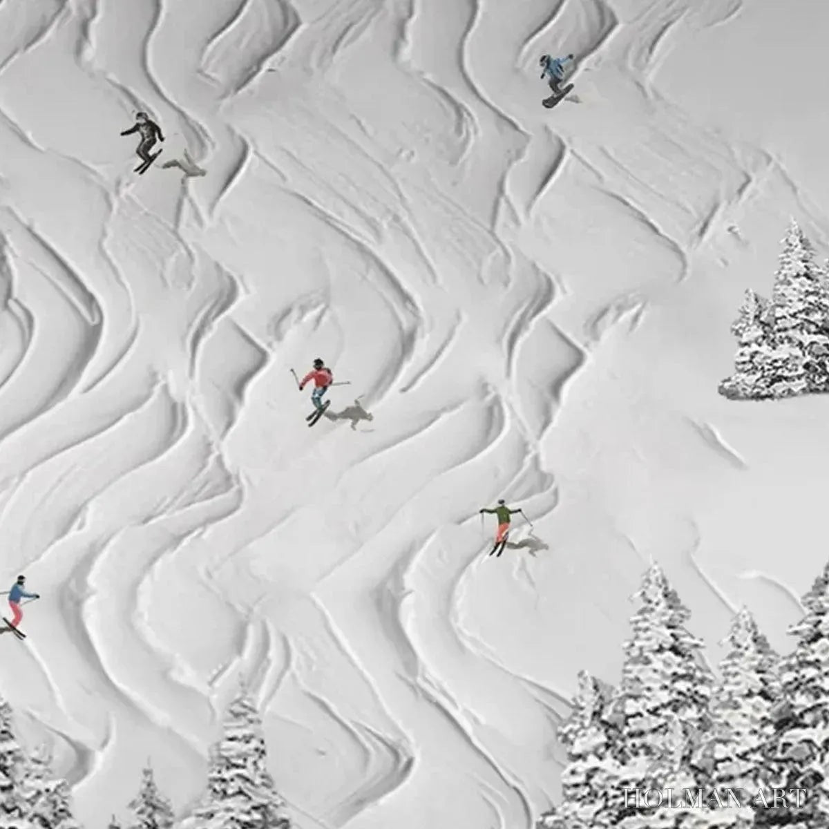 HOLMAN ART Snowy Carve – Textured White Skiing Landscape Painting - image 4