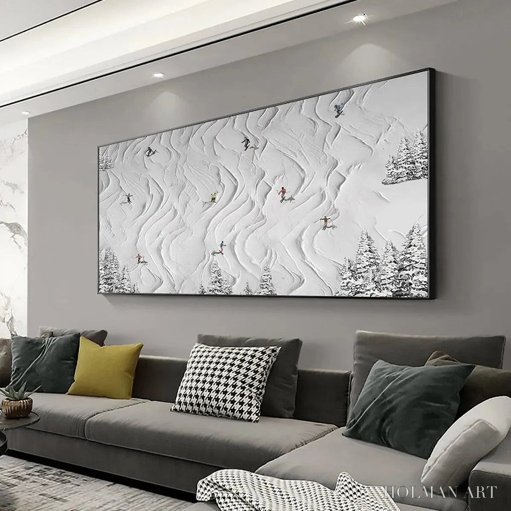 HOLMAN ART Snowy Carve – Textured White Skiing Landscape Painting - image 5