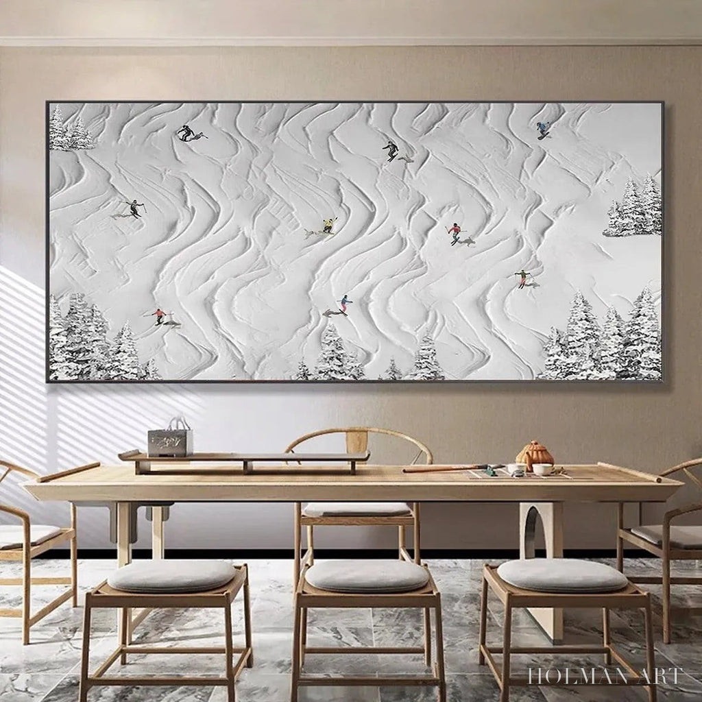 HOLMAN ART Snowy Carve – Textured White Skiing Landscape Painting - image 6