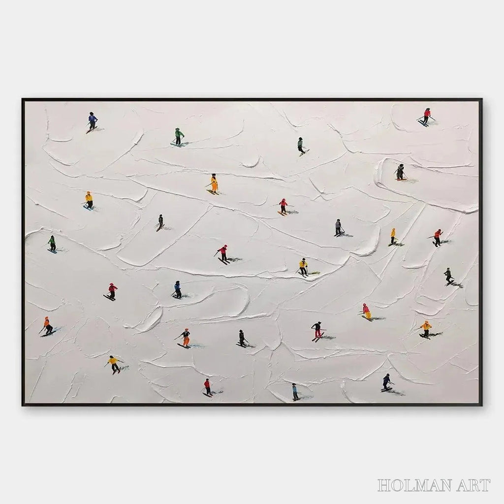 HOLMAN ART Ski Slopes – Minimalist Painting of Skiers on a Snowy Slope - image 1