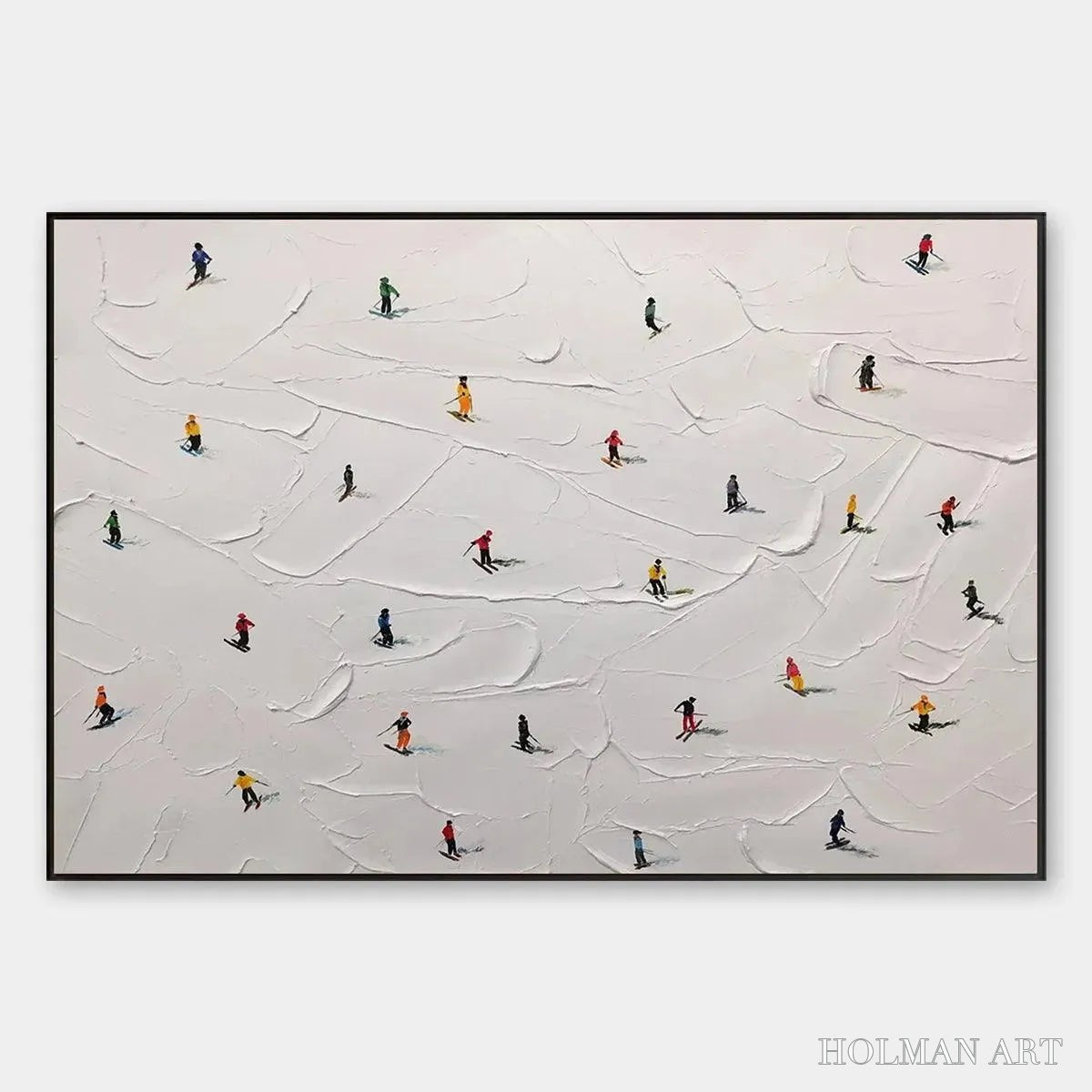 HOLMAN ART Ski Slopes – Minimalist Painting of Skiers on a Snowy Slope - image 1