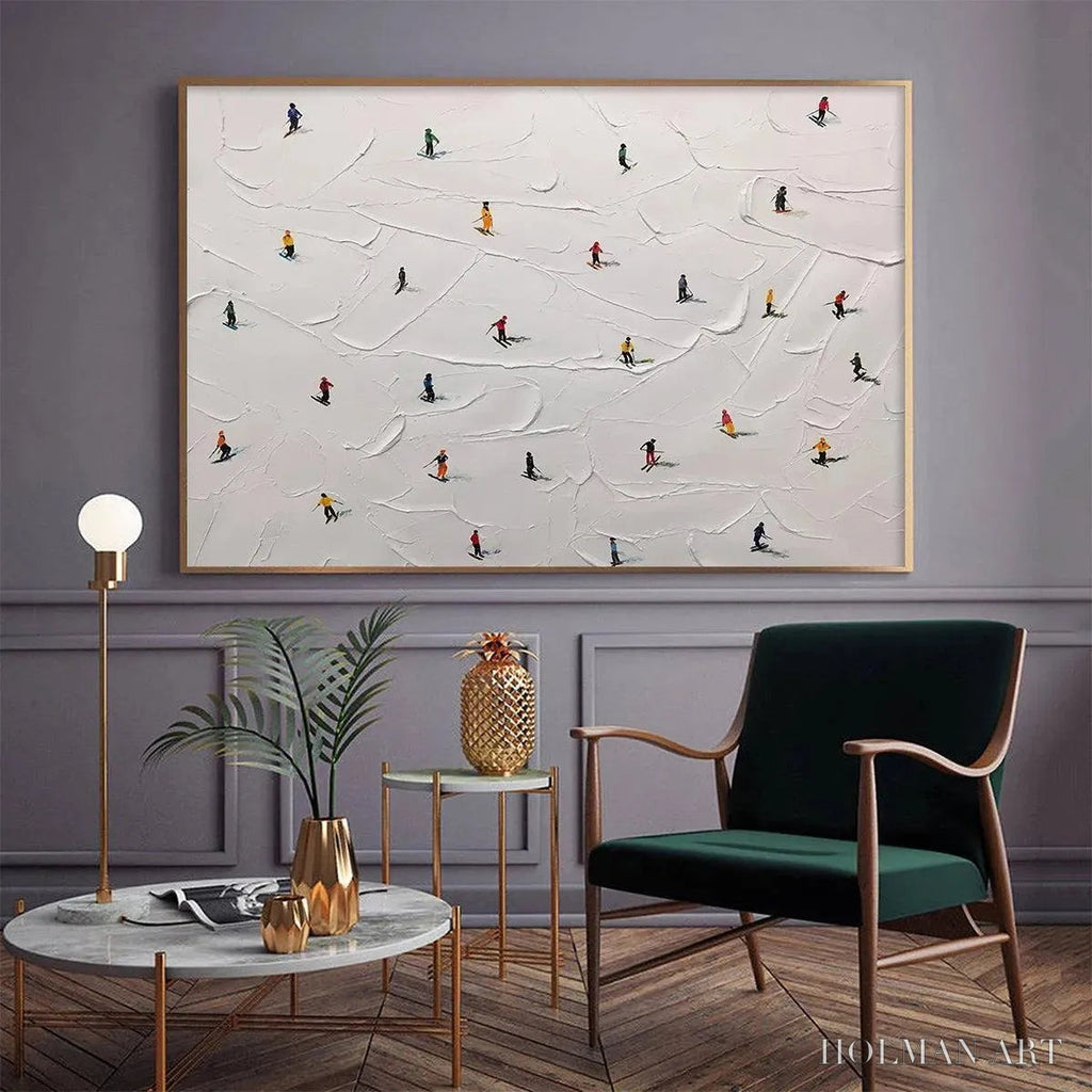 HOLMAN ART Ski Slopes – Minimalist Painting of Skiers on a Snowy Slope - image 2