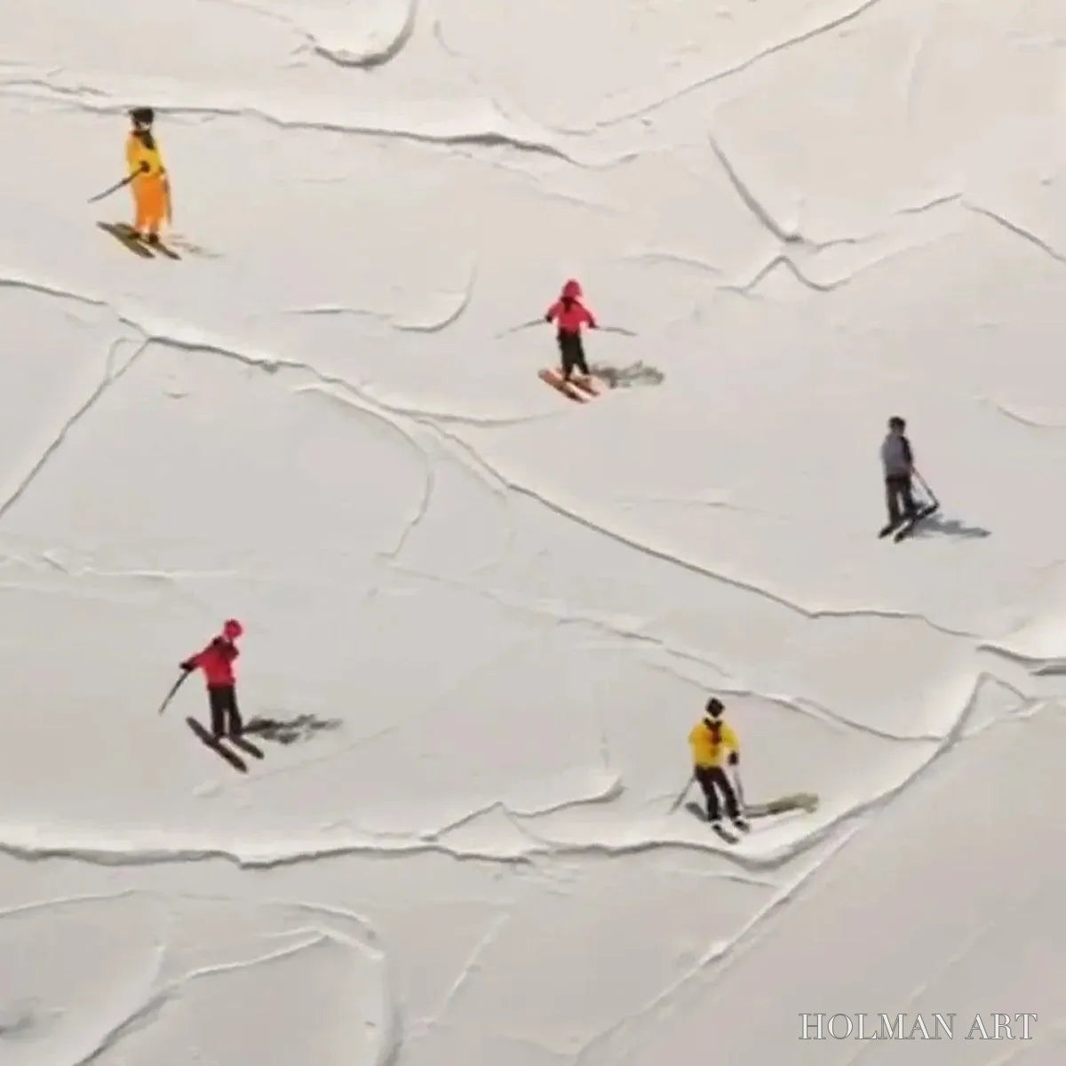 HOLMAN ART Ski Slopes – Minimalist Painting of Skiers on a Snowy Slope - image 3