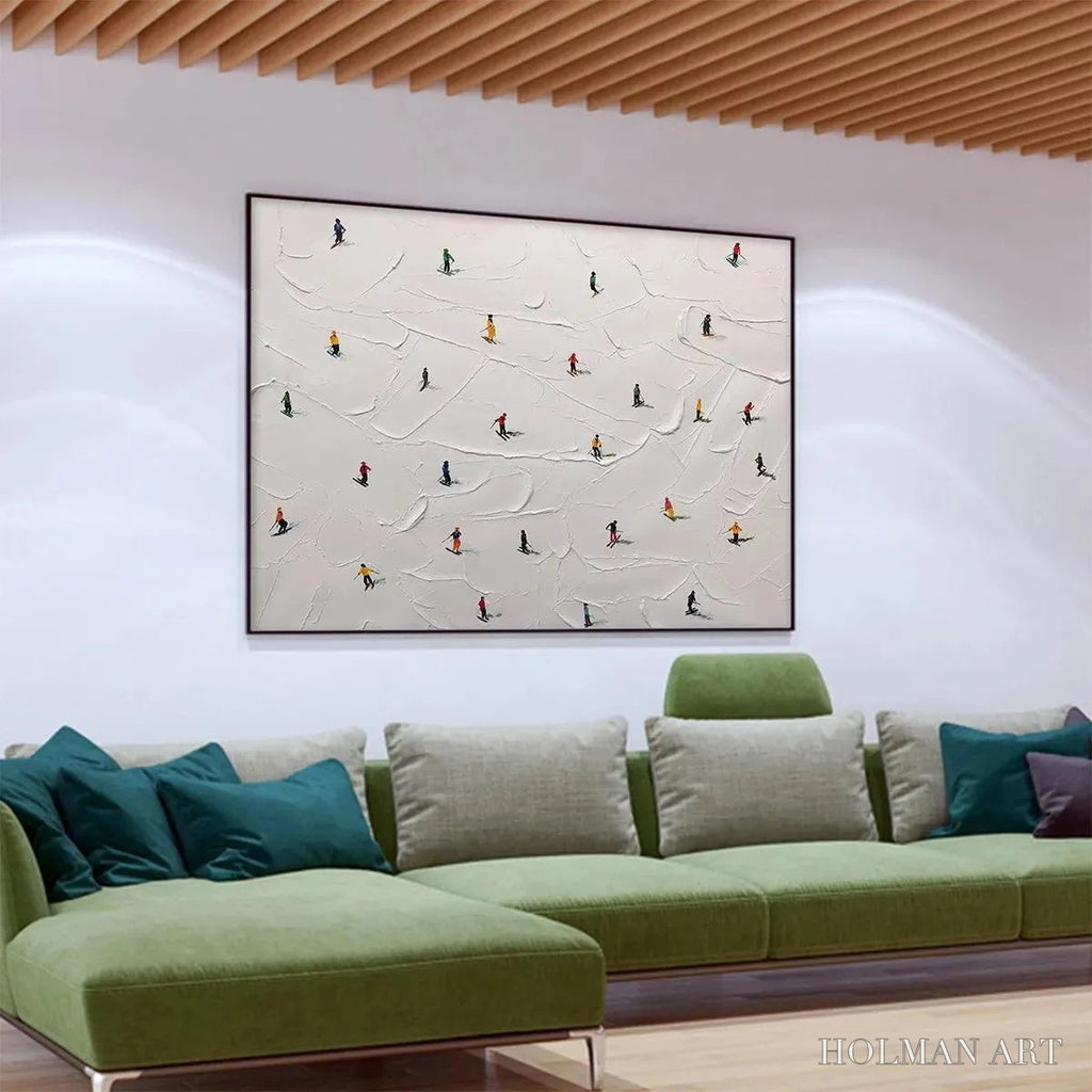 HOLMAN ART Ski Slopes – Minimalist Painting of Skiers on a Snowy Slope - image 6