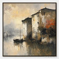 HOLMAN ART Fogbound Canal – Misty European Cityscape Painting - image 1