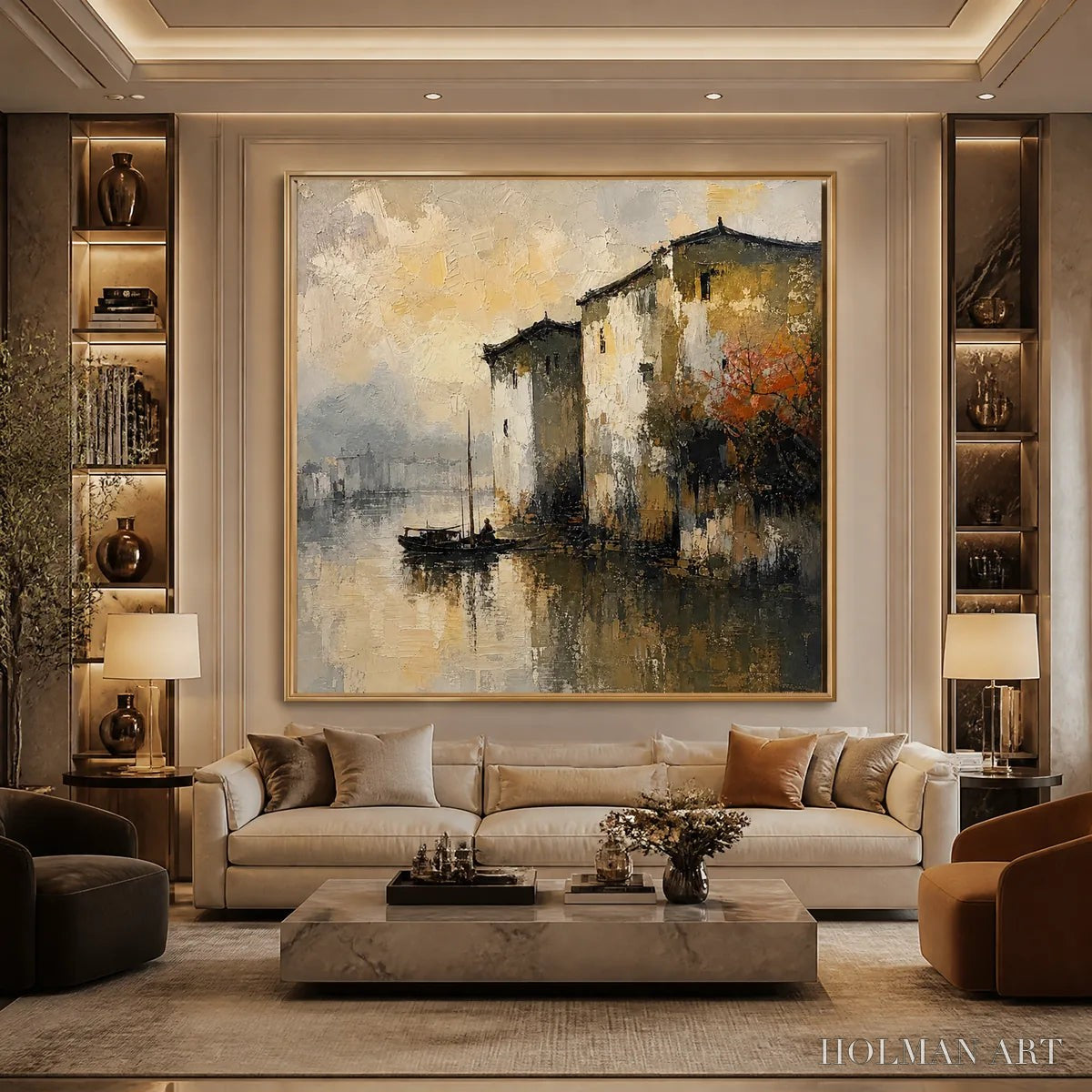 HOLMAN ART Fogbound Canal – Misty European Cityscape Painting - image 5