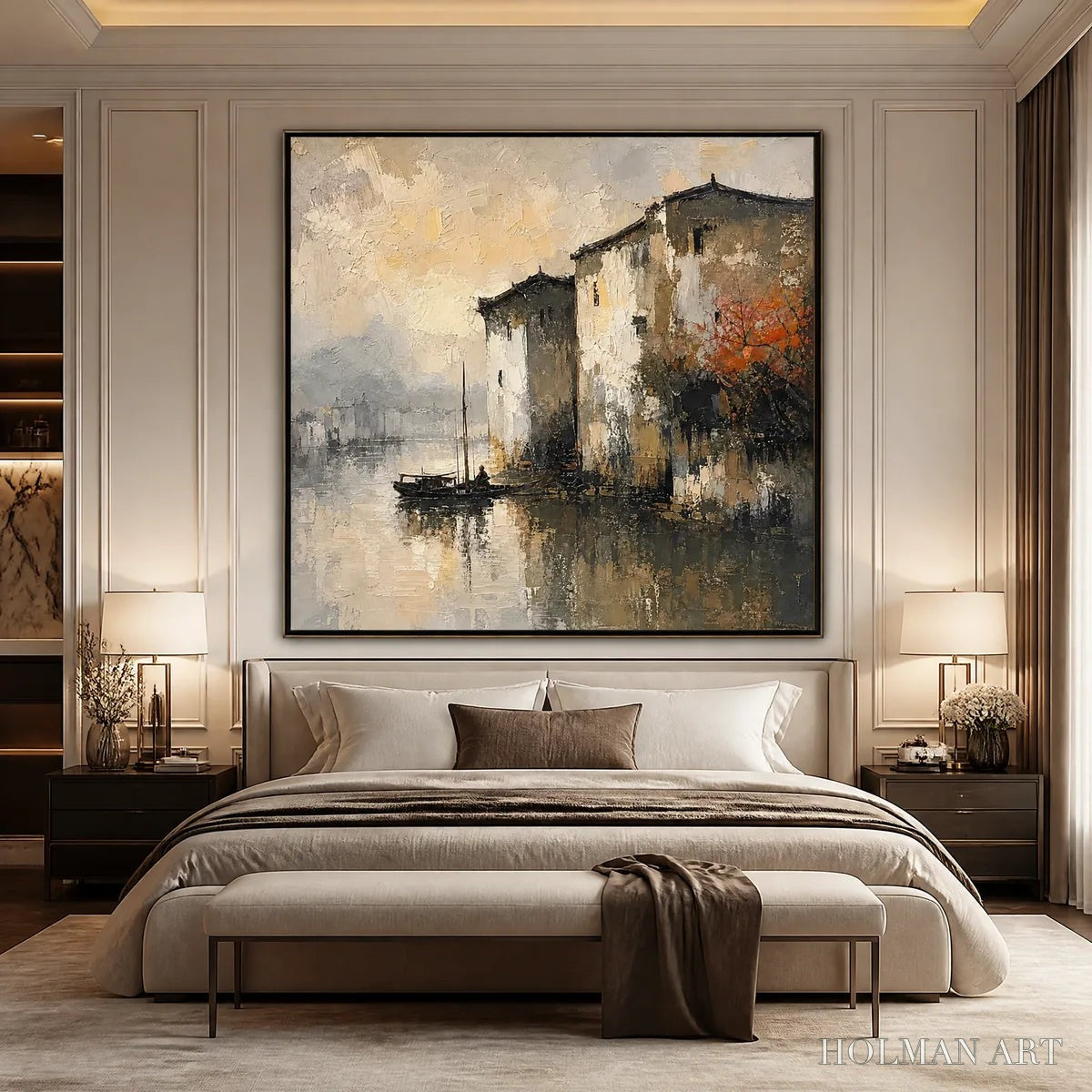 HOLMAN ART Fogbound Canal – Misty European Cityscape Painting - image 6
