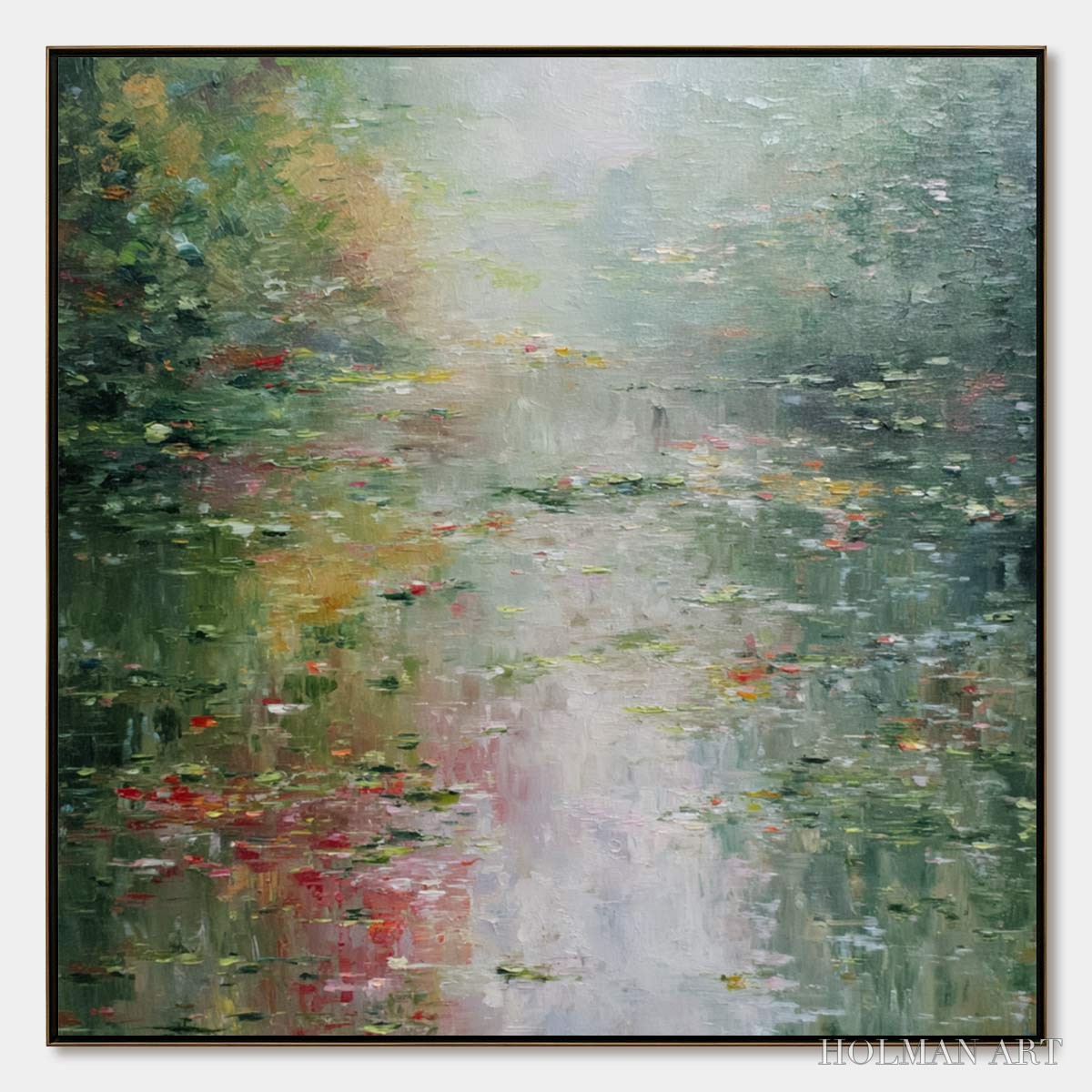 HOLMAN ART Lily Pond Reverie – Square Impressionist Water Lily Pond Oil Painting - image 1