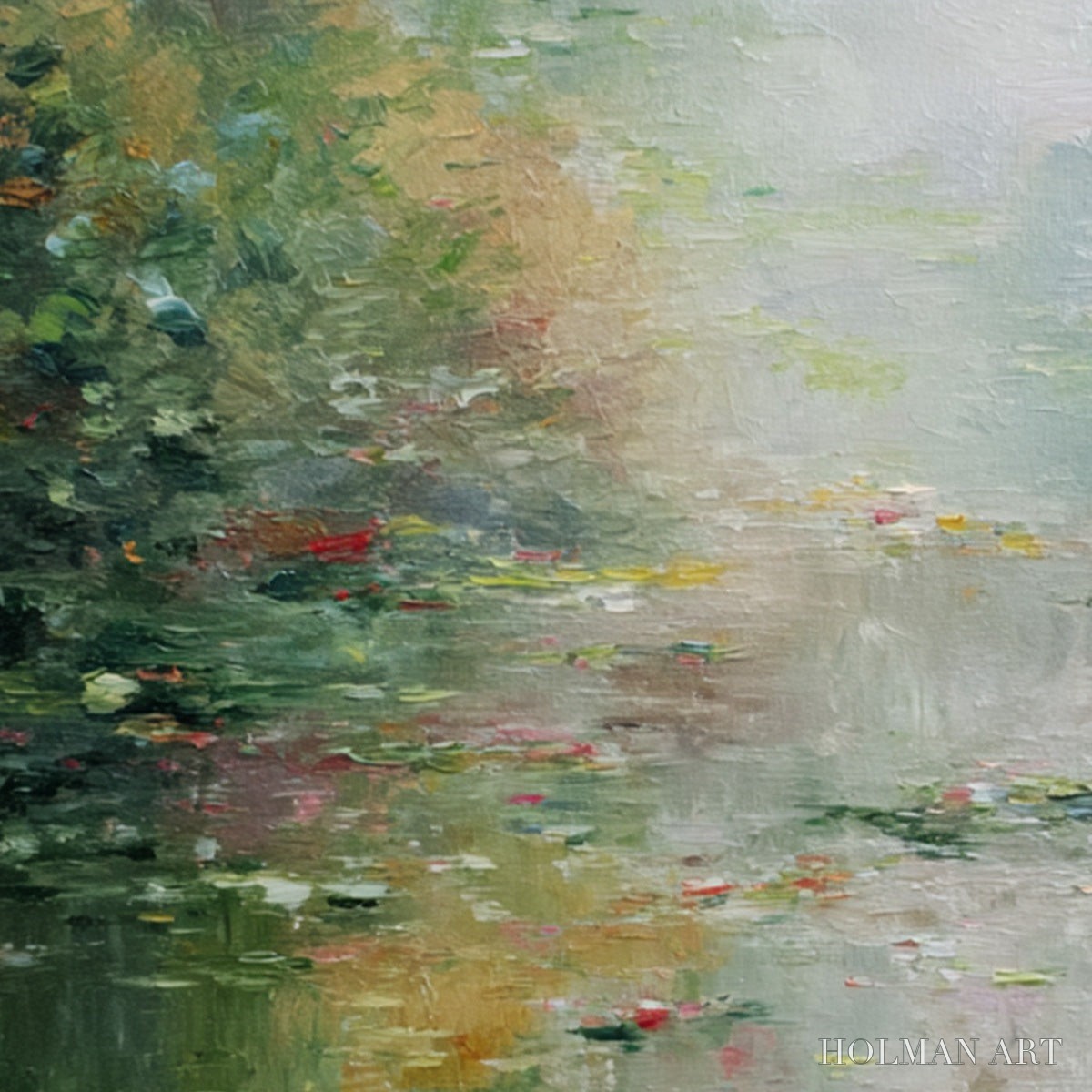 HOLMAN ART Lily Pond Reverie – Square Impressionist Water Lily Pond Oil Painting - image 5