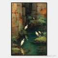 HOLMAN ART the Forgotten Oasis – Vertical Egret Painting of Birds in a Serene Natural Sanctuary - image 1