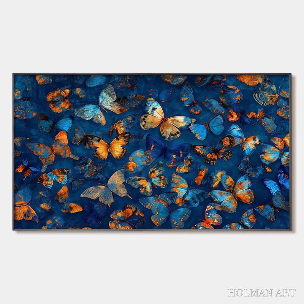HOLMAN ART Blue Morpho Waltz – Blue & Gold Butterfly Oil Painting on Canvas - image 1