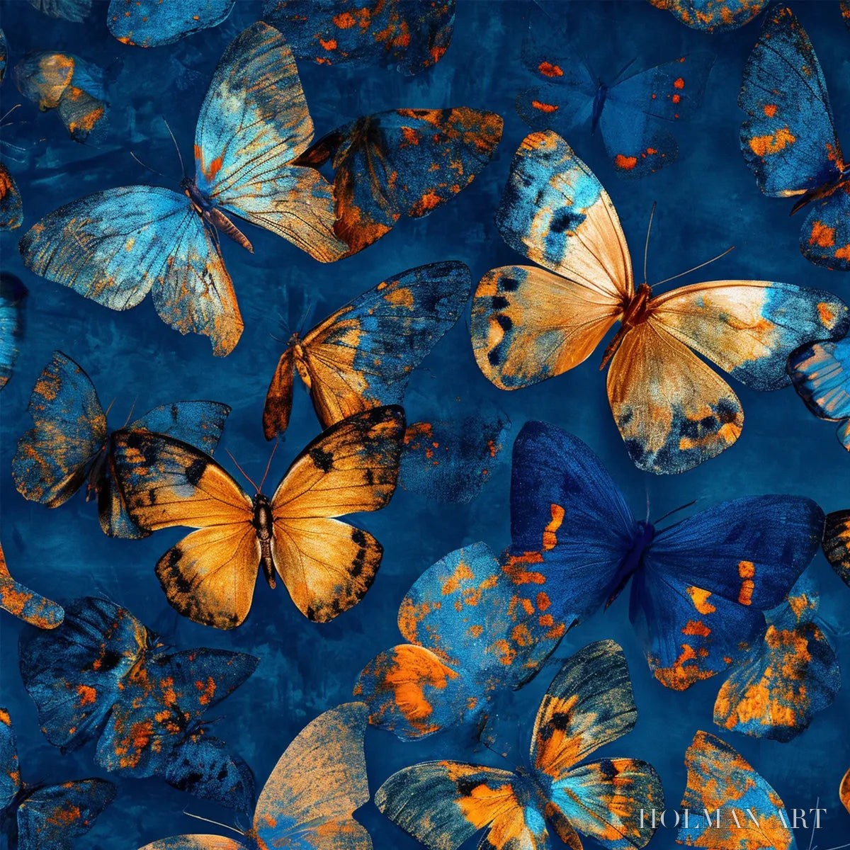 HOLMAN ART Blue Morpho Waltz – Blue & Gold Butterfly Oil Painting on Canvas - image 3