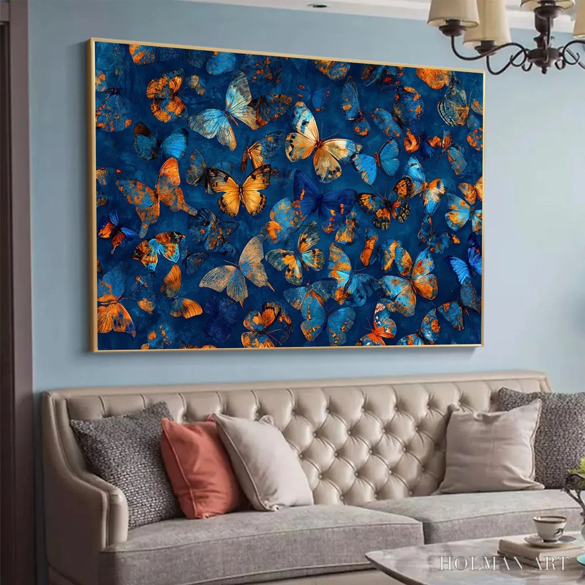 HOLMAN ART Blue Morpho Waltz – Blue & Gold Butterfly Oil Painting on Canvas - image 4