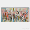 HOLMAN ART Whimsical Birds – Panoramic Painting of Birds on Branches, Pastel Colors, Modern , Pink, Blue - image 1