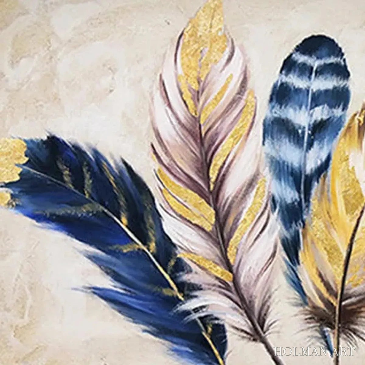 HOLMAN ART Golden Feathers – Elegant Feather Painting, Horizontal - image 3