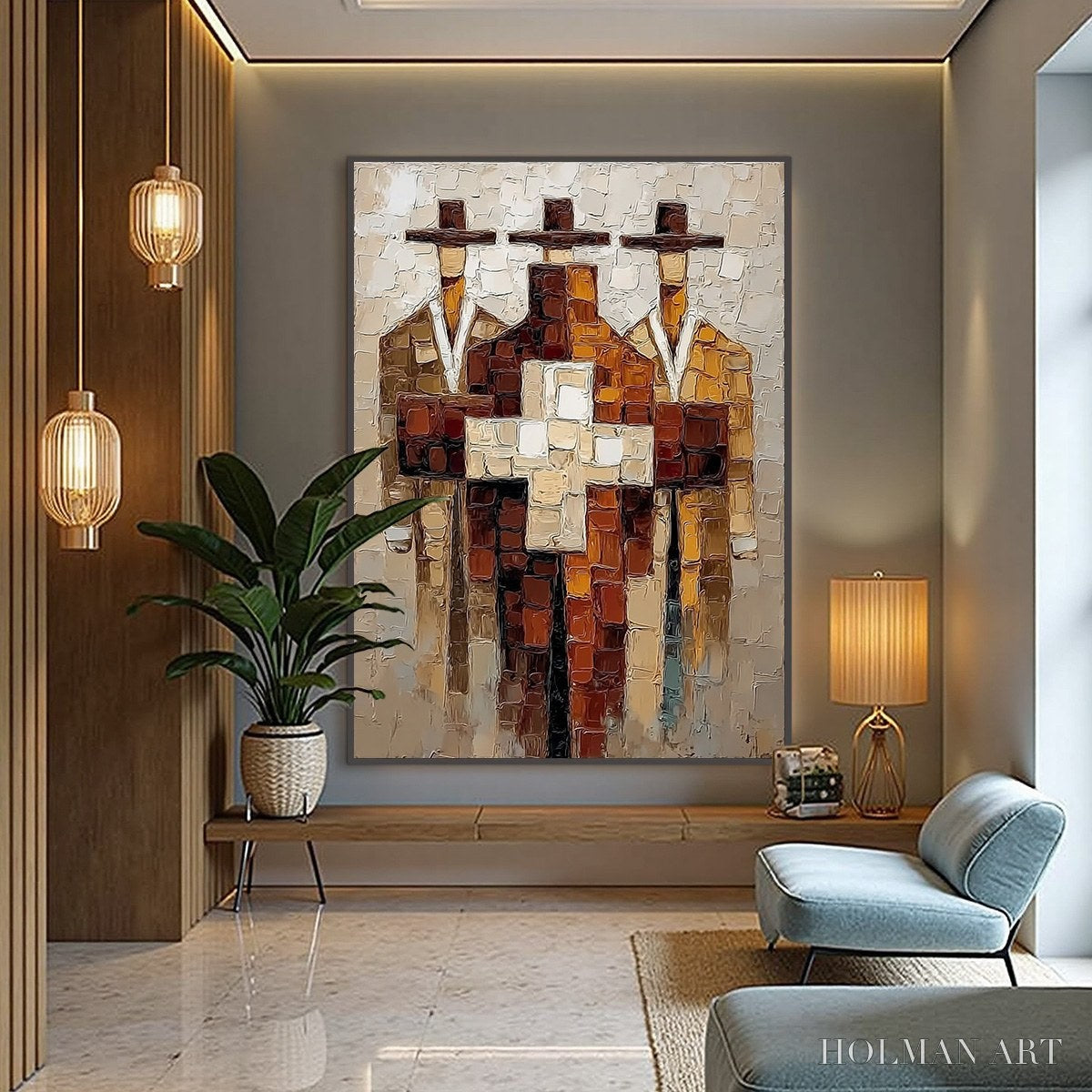 HOLMAN ART the Triad – Textured Impasto Painting of Abstract Figures - image 4