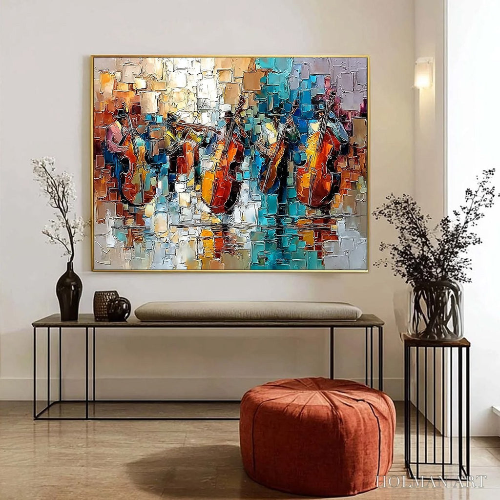 HOLMAN ART Street Symphony – Textured Impasto Painting of a Musical Quartet - image 4