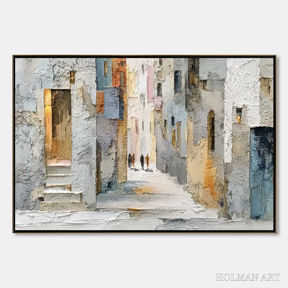 HOLMAN ART Golden Passage – Textured Impasto Painting of a Sunlit European Alleyway - image 1