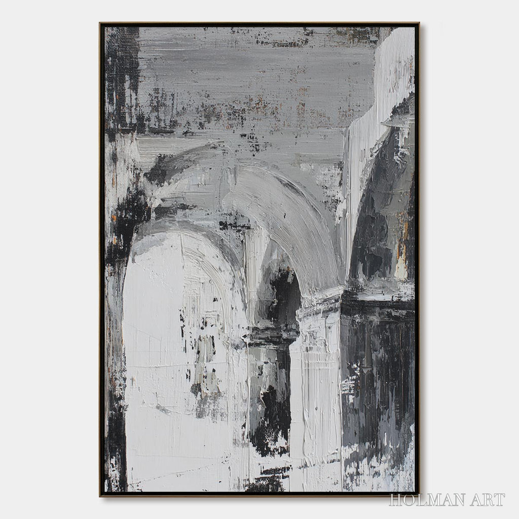 HOLMAN ART Echoes of the Arcade – Monochrome Abstract Architectural Painting - image 1