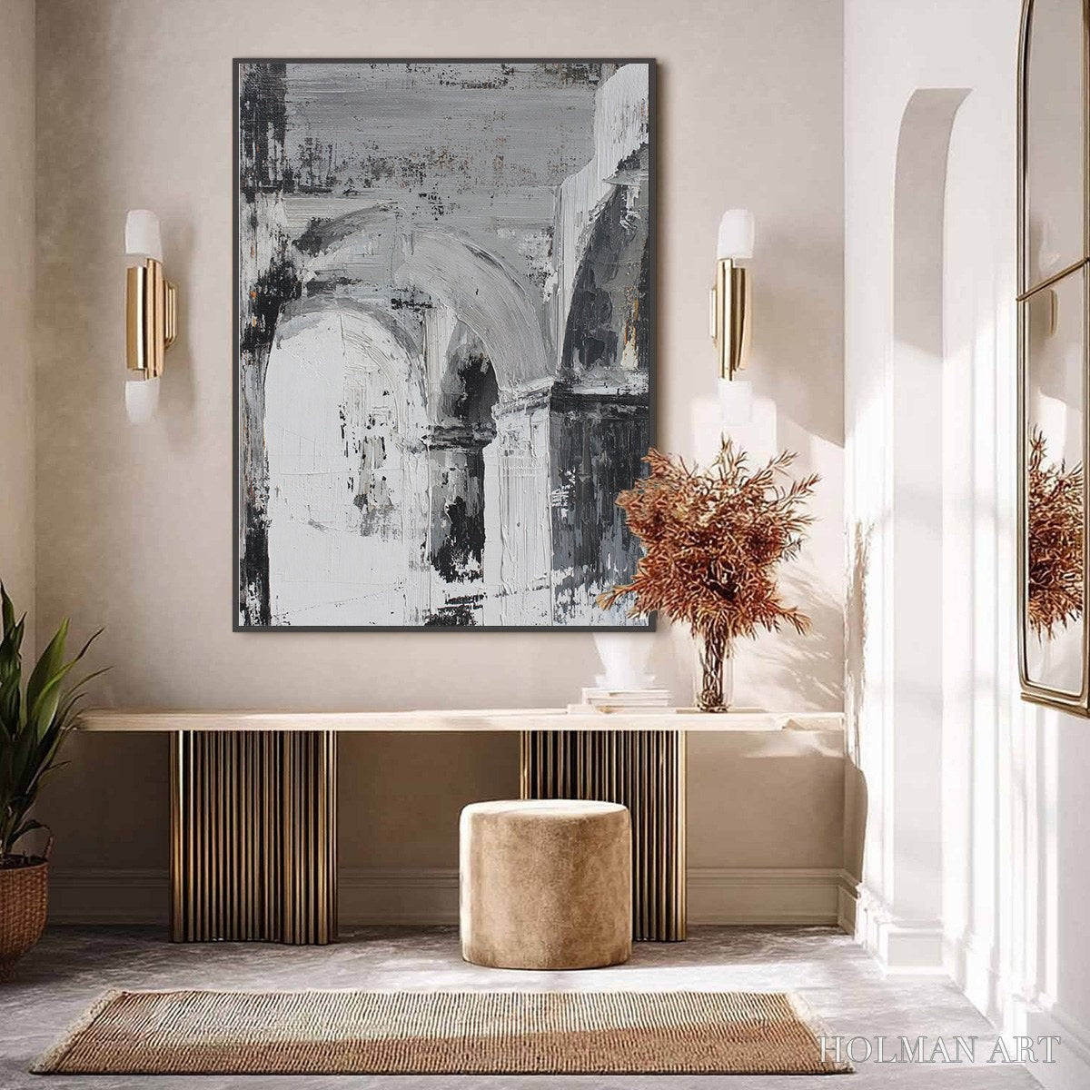 HOLMAN ART Echoes of the Arcade – Monochrome Abstract Architectural Painting - image 2