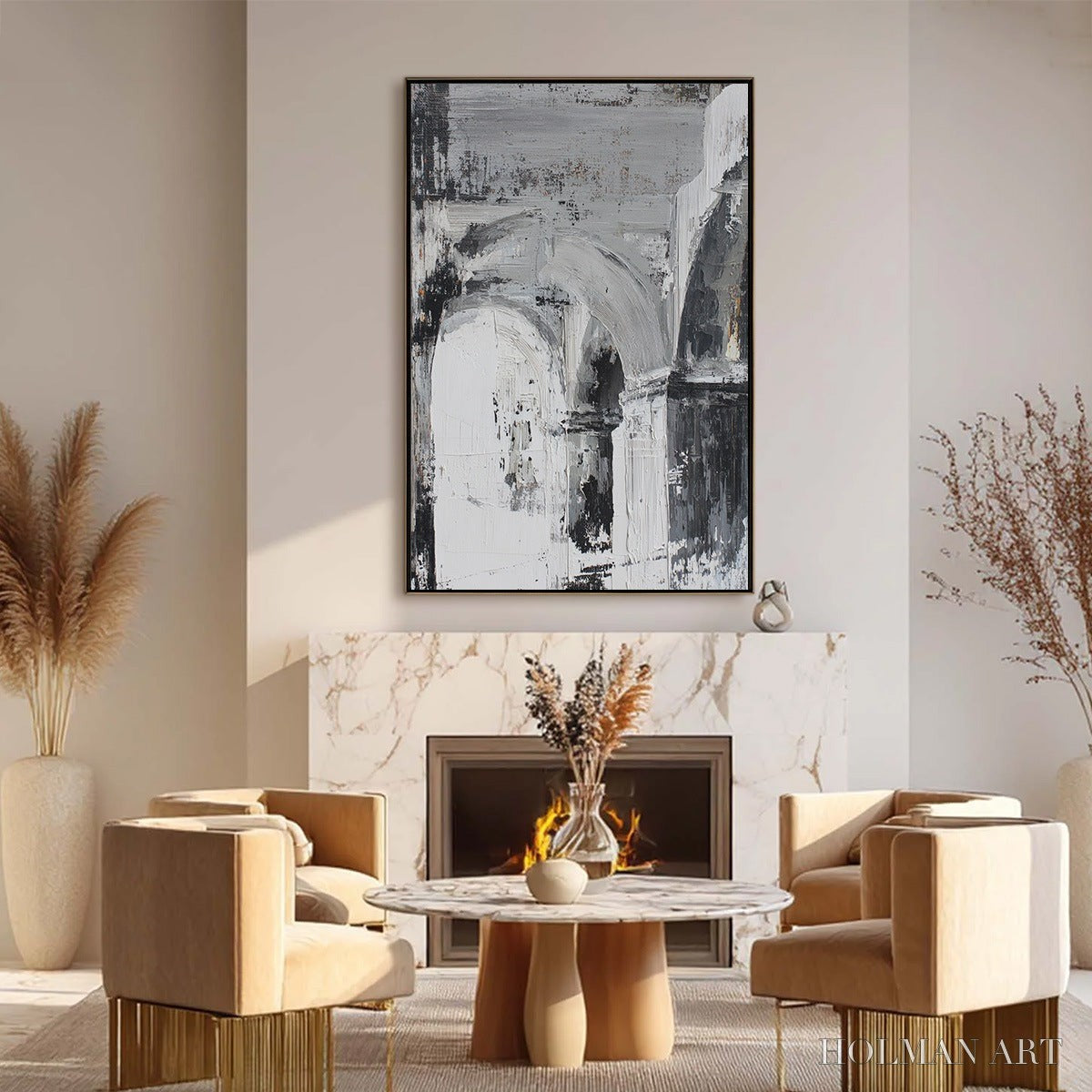HOLMAN ART Echoes of the Arcade – Monochrome Abstract Architectural Painting - image 6
