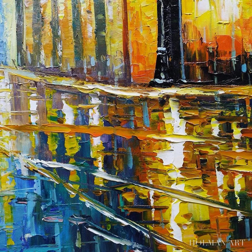 HOLMAN ART Rainy Night in Paris – Textured Cityscape Painting, Rainy Street Scene, Blue, Living Room, Dining Room, Office - image 3