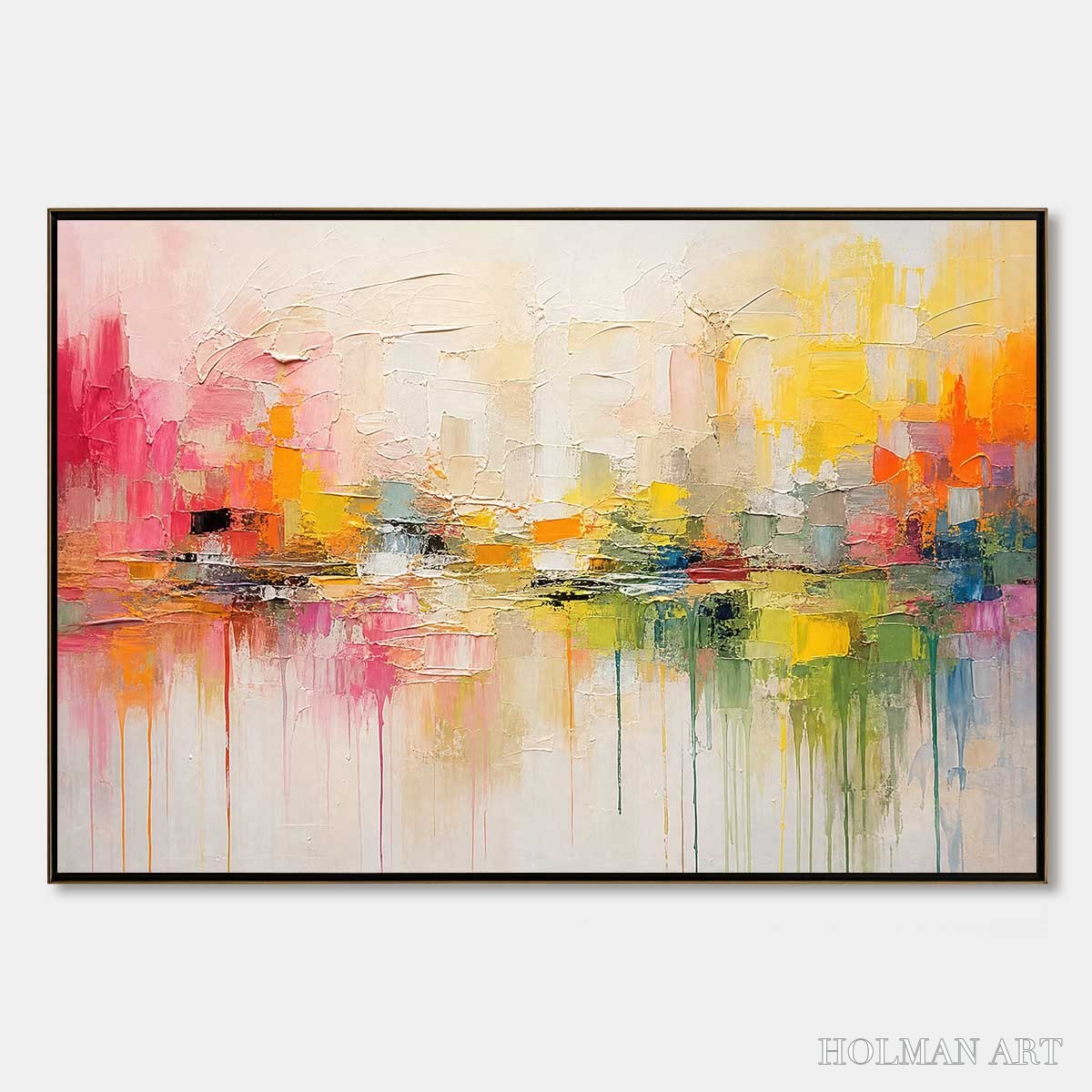 HOLMAN ART First Light – Colorful Textured Abstract Cityscape Reflection Oil Painting - image 1