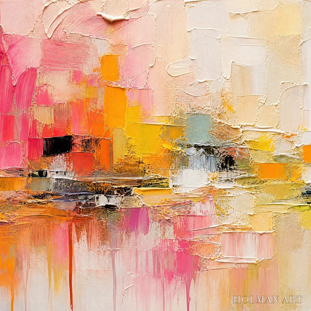HOLMAN ART First Light – Colorful Textured Abstract Cityscape Reflection Oil Painting - image 3