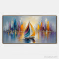 HOLMAN ART Vibrant Voyage – Textured Abstract Cityscape Sailboat Painting - image 1