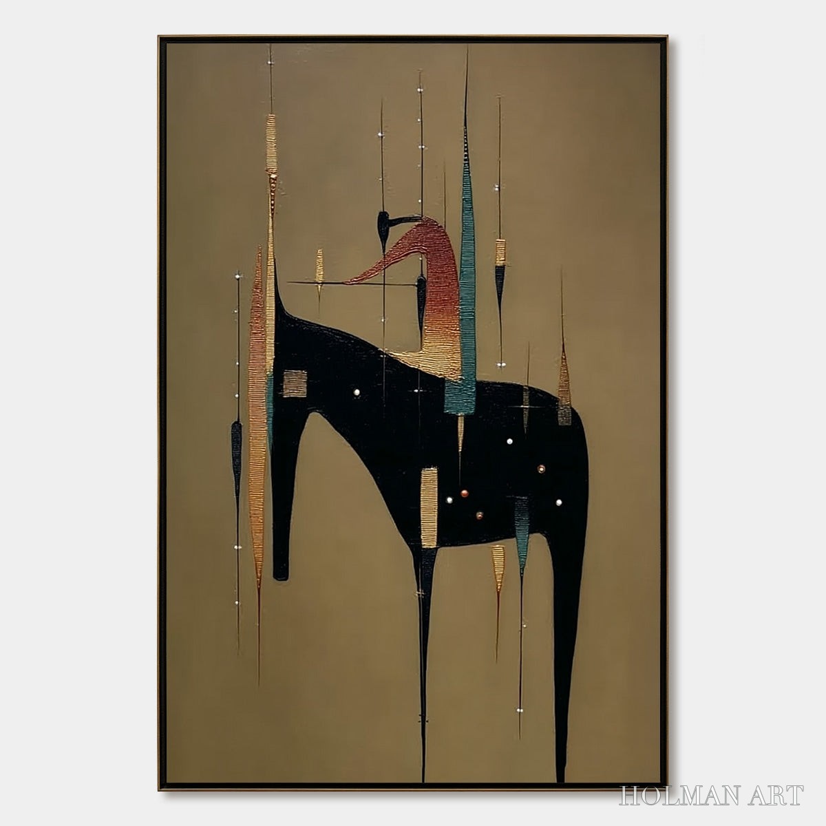 HOLMAN ART Urban Sentinel – Vertical Minimalist Abstract Painting with Textured Cityscape Elements - image 1