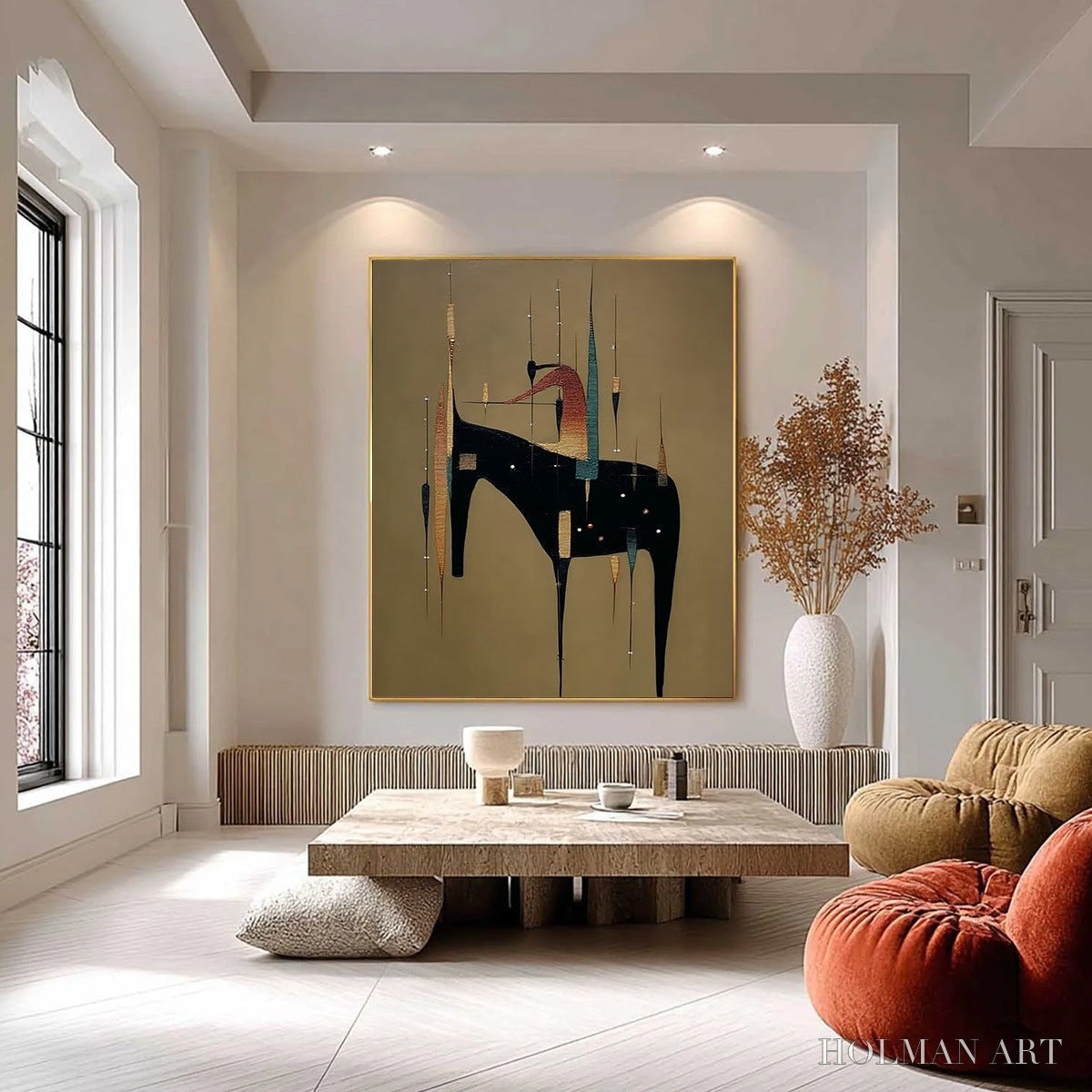 HOLMAN ART Urban Sentinel – Vertical Minimalist Abstract Painting with Textured Cityscape Elements - image 2
