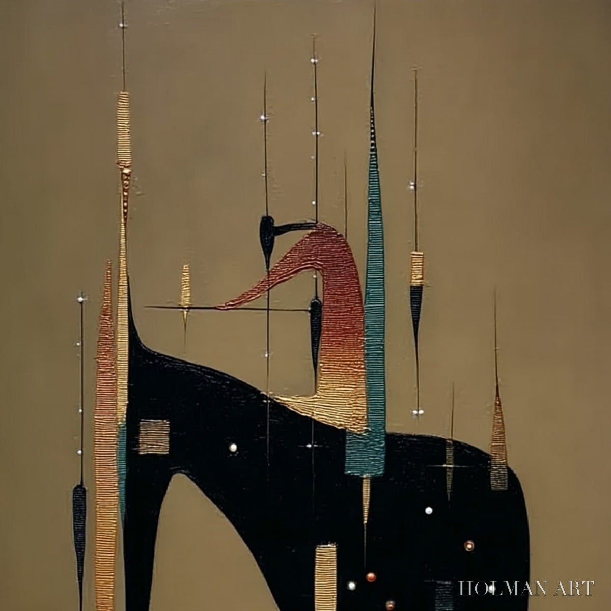 HOLMAN ART Urban Sentinel – Vertical Minimalist Abstract Painting with Textured Cityscape Elements - image 3