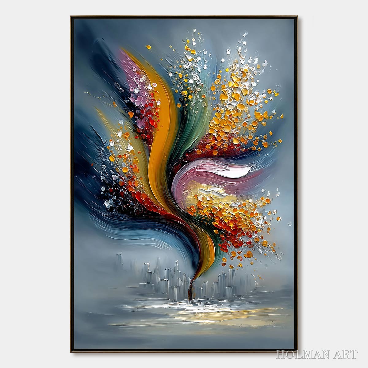 HOLMAN ART Urban Bloom – Textured Abstract Cityscape Palette Knife Painting - image 1