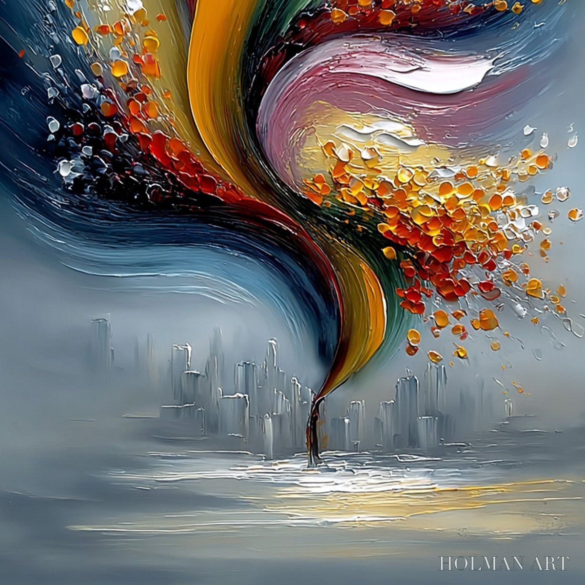 HOLMAN ART Urban Bloom – Textured Abstract Cityscape Palette Knife Painting - image 5