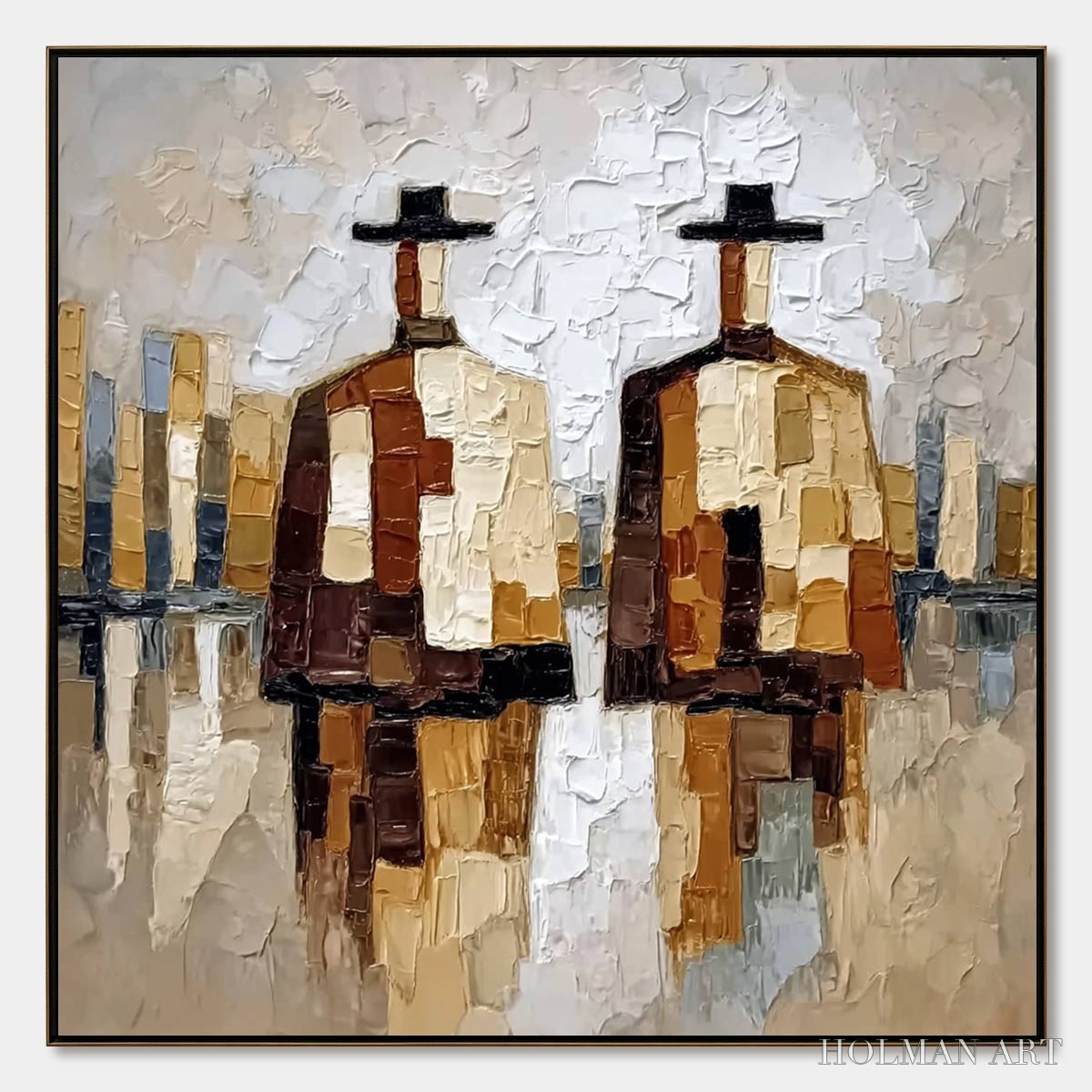 HOLMAN ART the Companions – Textured Abstract Cityscape Painting of Two Figures - image 1