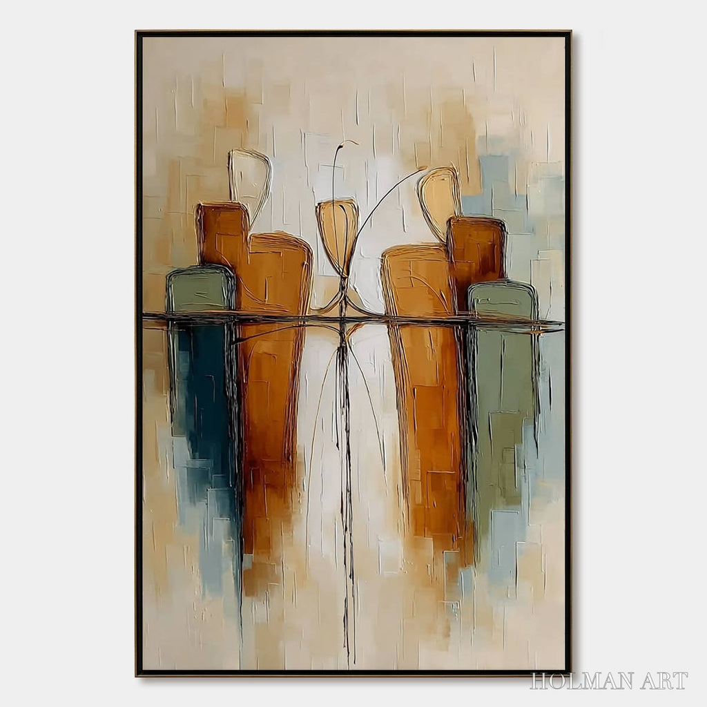 HOLMAN ART Urban Reflections – Textured Abstract Cityscape Reflection Oil Painting - image 1