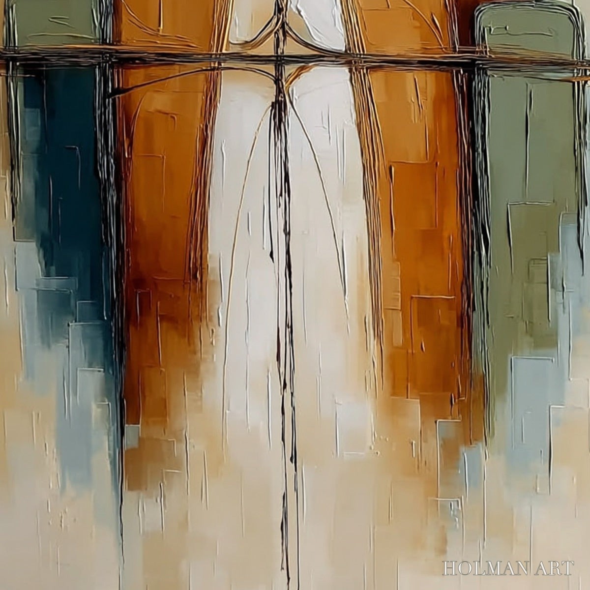 HOLMAN ART Urban Reflections – Textured Abstract Cityscape Reflection Oil Painting - image 3