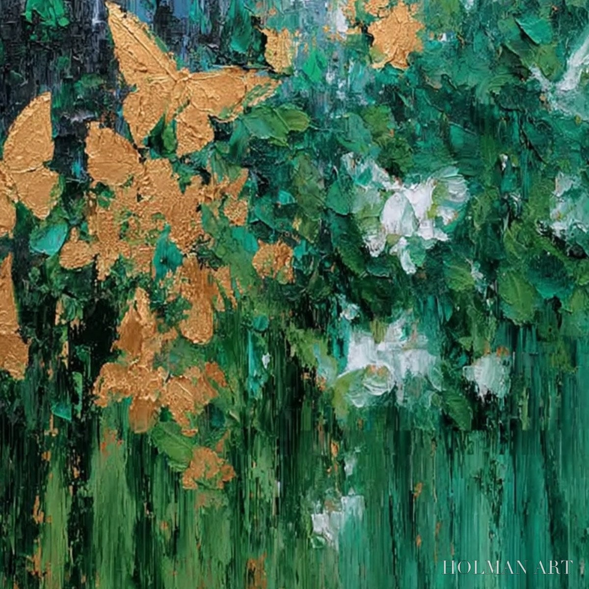 HOLMAN ART Golden Metamorphosis – Textured Abstract Cityscape Painting with Golden Butterflies - image 3