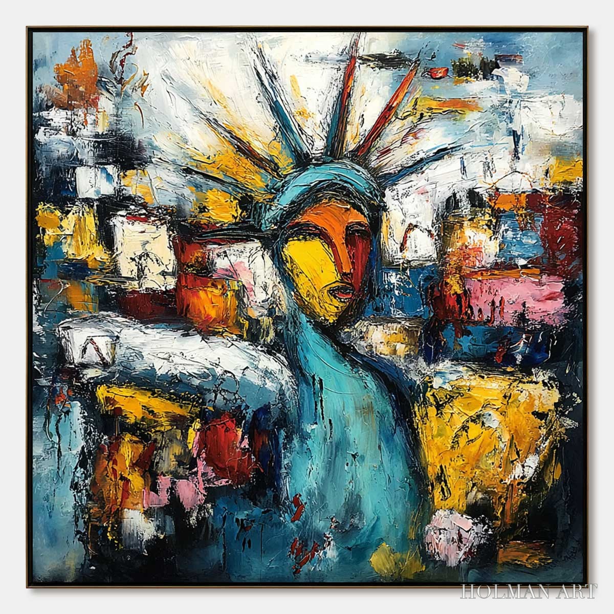 HOLMAN ART Urban Beacon – Abstract Impasto Statue of Liberty Painting - image 1