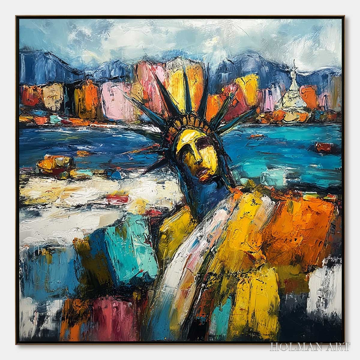 HOLMAN ART Empire Vibrations – Textured Abstract Statue of Liberty Cityscape Painting - image 1