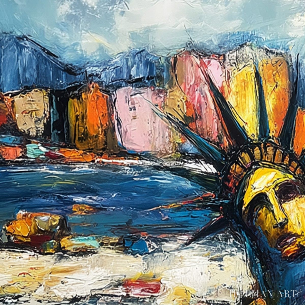 HOLMAN ART Empire Vibrations – Textured Abstract Statue of Liberty Cityscape Painting - image 3
