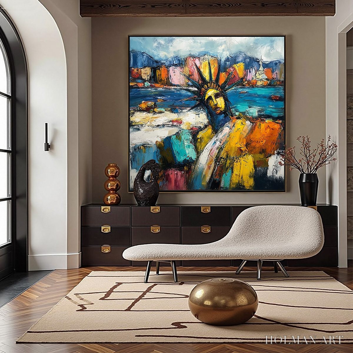 HOLMAN ART Empire Vibrations – Textured Abstract Statue of Liberty Cityscape Painting - image 4