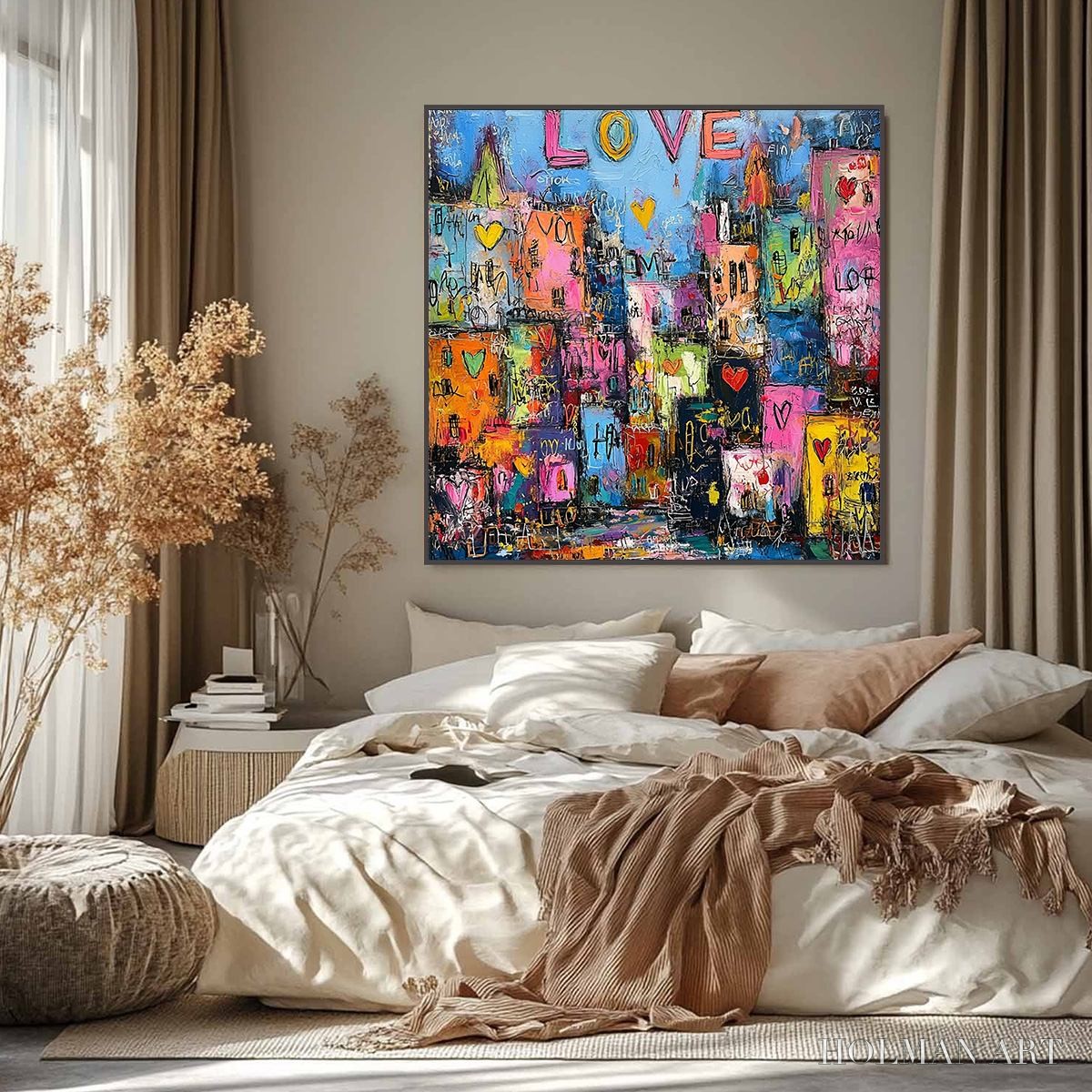 HOLMAN ART City of Love – Vibrant Textured Abstract Cityscape 'Love' Painting - image 2