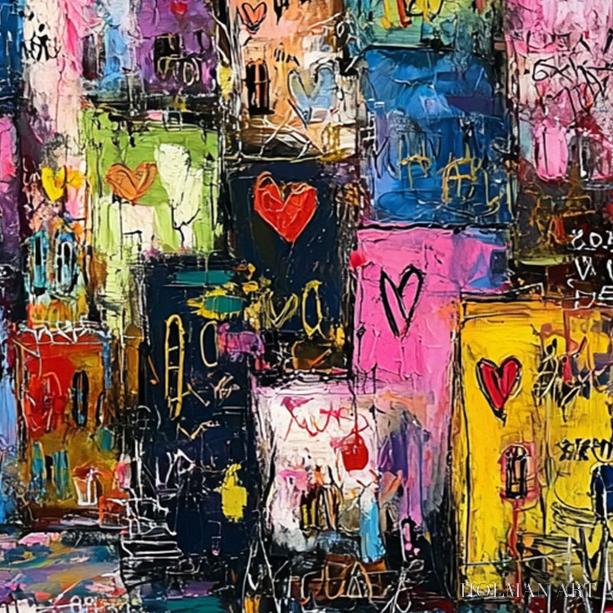 HOLMAN ART City of Love – Vibrant Textured Abstract Cityscape 'Love' Painting - image 3